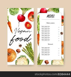 vegetable watercolor paint collection. Fresh food organic menu healthy design illustration