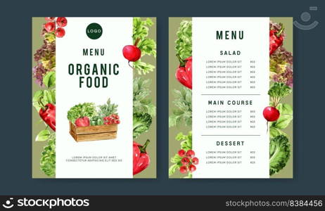 vegetable watercolor paint collection. Fresh food organic menu healthy design illustration