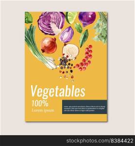 vegetable watercolor paint collection. Fresh food organic poster flyer healthy design illustration