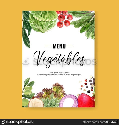 vegetable watercolor paint collection. Fresh food organic poster flyer healthy design illustration