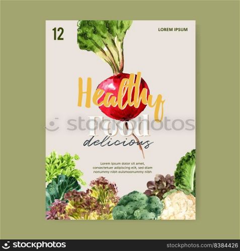 vegetable watercolor paint collection. Fresh food organic poster flyer healthy design illustration