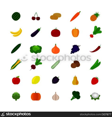 Vegetables and fruit icons in flat style. Vegetables and fruit flat icons