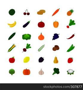 Vegetables and fruit icons in flat style. Vegetables and fruit flat icons
