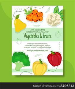Vegetables and Fruits Poster Template Cartoon Background Vector Illustration