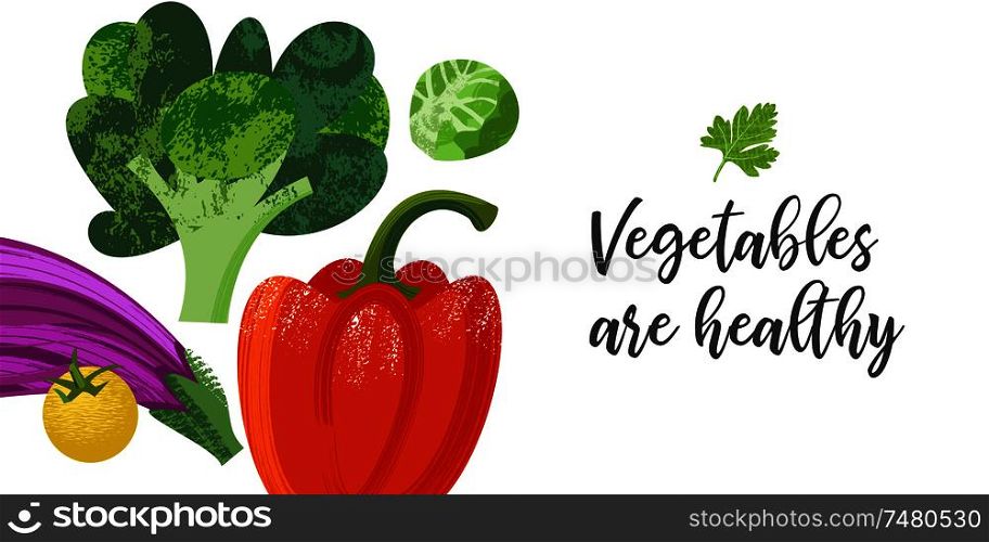 Vegetables are healthy. Vector illustration on white background. Colorful vegetables with unique hand drawn texture.. Happy world vegetarian day. Vector illustration with hand drawn unique textures.