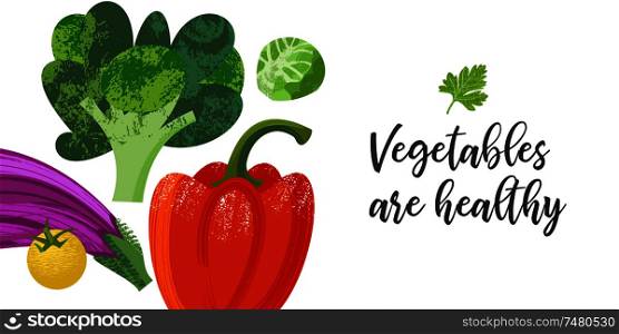Vegetables are healthy. Vector illustration on white background. Colorful vegetables with unique hand drawn texture.. Happy world vegetarian day. Vector illustration with hand drawn unique textures.