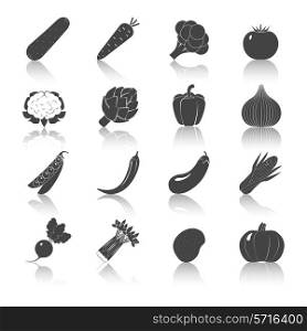 Vegetables black icons set with radish potato onion corn pepper isolated vector illustration