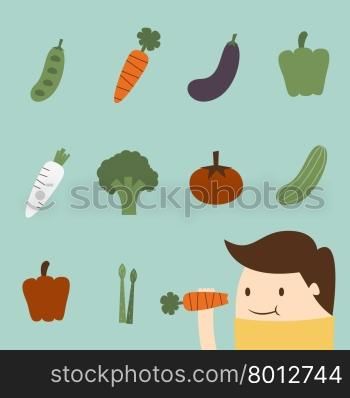 Vegetables. boy eating vegetable