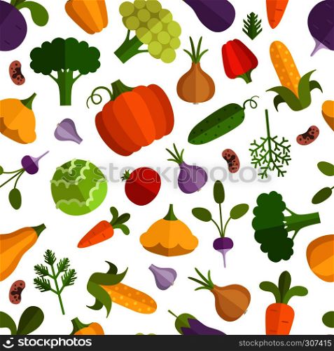 Vegetables cartoon illustration. Vector seamless pattern with vegetable food, fresh colorful cucumber and pepper. Vegetables cartoon illustration. Vector seamless pattern