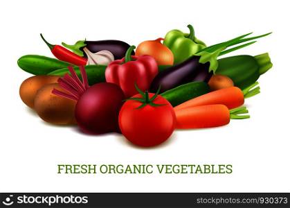 Vegetables collection 3d. Organic vegan healthy food nutrition vector realistic pictures. Food vegetarian, vegetable tomato and eggplant, onion and carrot illustration. Vegetables collection 3d. Organic vegan healthy food nutrition vector realistic pictures