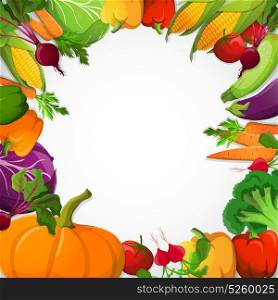Vegetables Decorative Frame. Vegetables decorative frame with pumpkin paprika corn broccoli beet carrot tomato cabbage on white background vector illustration