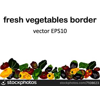 Vegetables design border isolated on white. Flat cartoon style. Vector illustration.. Vegetables design border isolated on white.