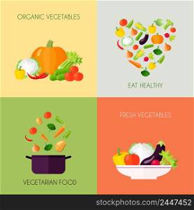 Vegetables flat icons set with organic vegetarian fresh food healthy eating isolated vector illustration