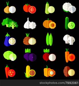 Vegetables flat icons vector set