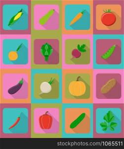 vegetables flat icons with the shadow vector illustration isolated on background