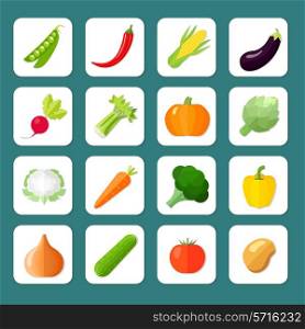 Vegetables icon flat set with peas chili pepper corn eggplant isolated vector illustration