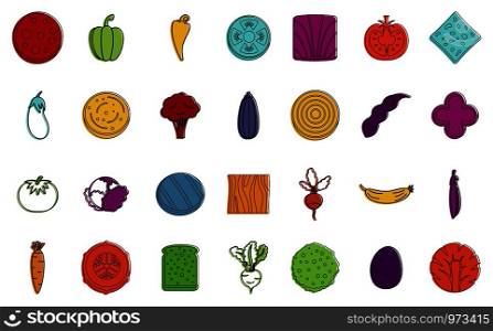 Vegetables icon set. Color outline set of vegetables vector icons for web design isolated on white background. Vegetables icon set, color outline style