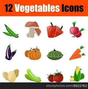 Vegetables Icon Set. Flat Design. Fully editable vector illustration. Text expanded.