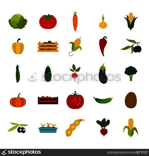 Vegetables icon set. Flat set of vegetables vector icons for web design isolated on white background. Vegetables icon set, flat style