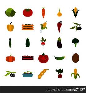 Vegetables icon set. Flat set of vegetables vector icons for web design isolated on white background. Vegetables icon set, flat style