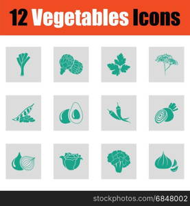 Vegetables icon set. Green on gray design. Vector illustration.