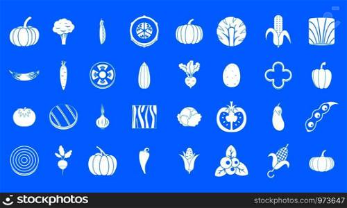 Vegetables icon set. Simple set of vegetables vector icons for web design isolated on blue background. Vegetables icon blue set vector
