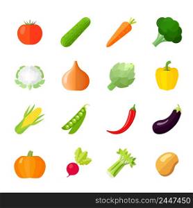 Vegetables icons flat set with cauliflower broccoli celery cabbage cucumber isolated vector illustration