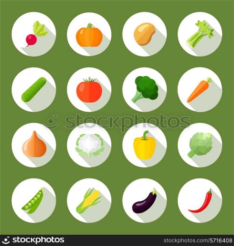 Vegetables icons flat set with radish pumpkin potato celery isolated vector illustration