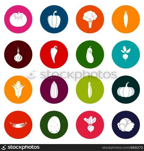 Vegetables icons many colors set isolated on white for digital marketing. Vegetables icons many colors set