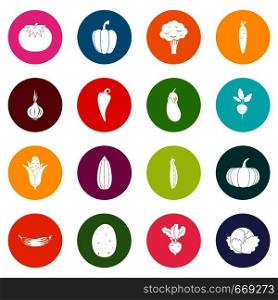 Vegetables icons many colors set isolated on white for digital marketing. Vegetables icons many colors set