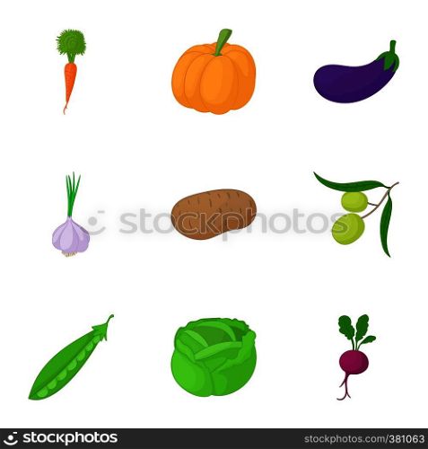 Vegetables icons set. Cartoon illustration of 9 vegetables vector icons for web. Vegetables icons set, cartoon style