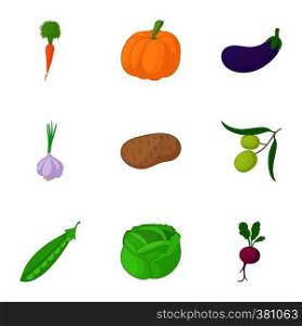 Vegetables icons set. Cartoon illustration of 9 vegetables vector icons for web. Vegetables icons set, cartoon style