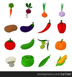 Vegetables icons set in cartoon style isolated on white background. Vegetables icons set, cartoon style