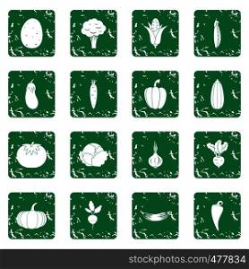 Vegetables icons set in grunge style green isolated vector illustration. Vegetables icons set grunge