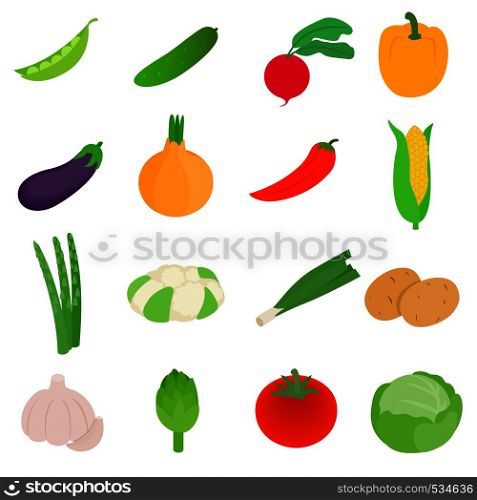 Vegetables icons set in isometric 3d style isolated on white background. Vegetables icons set, isometric 3d style