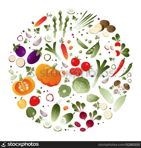 Vegetables in the shape of circle on white background