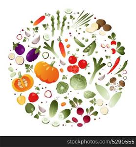 Vegetables in the shape of circle on white background