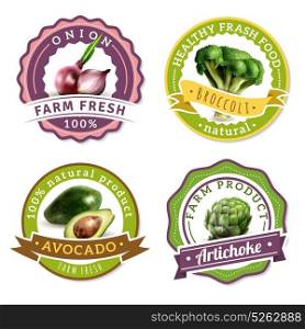 Vegetables Label Set. Collection of labels for organic farming products with healthy fresh vegetables icons flat isolated vector illustration