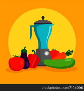 Vegetables mixer concept background. Flat illustration of vegetables mixer vector concept background for web design. Vegetables mixer concept background, flat style