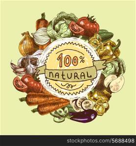 Vegetables natural organic fresh food color still life background sketch vector illustration