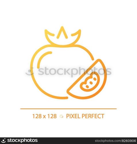 Vegetables pixel perfect gradient linear vector icon. Fiber food. Vegan meal. Grocery shopping. Fresh tomato. Thin line color symbol. Modern style pictogram. Vector isolated outline drawing. Vegetables pixel perfect gradient linear vector icon