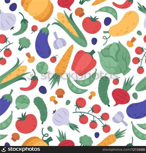 Vegetables seamless pattern. Doodle vegetarians colourful veggies wrapping, cartoon natural products vegan fabric, meal menu design. Organic vegetables vector background. healthy detox eating texture. Vegetables seamless pattern. Doodle vegetarians colourful veggies wrapping, cartoon natural products vegan fabric, or meal menu design. Organic vegetables vector background