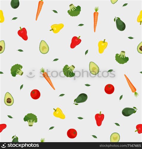 Vegetables seamless pattern on white background, Healthy ingredients food, vector illustration