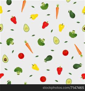 Vegetables seamless pattern on white background, Healthy ingredients food, vector illustration