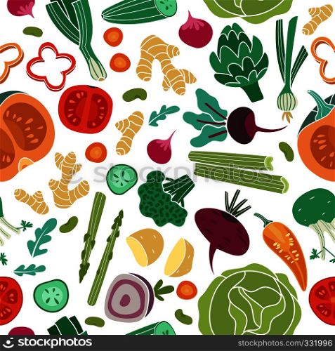 Vegetables seamless pattern. Vegan healthy meal organic food delicious fresh vegetable abstract vector texture design. Vegetables seamless pattern. Vegan healthy meal organic food delicious fresh vegetable abstract vector texture