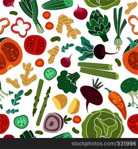 Vegetables seamless pattern. Vegan healthy meal organic food delicious fresh vegetable abstract vector texture design. Vegetables seamless pattern. Vegan healthy meal organic food delicious fresh vegetable abstract vector texture