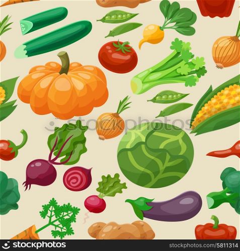 Vegetables seamless pattern with pumpkin bell pepper eggplant vector illustration. Vegetables Seamless Pattern