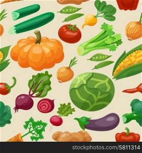 Vegetables seamless pattern with pumpkin bell pepper eggplant vector illustration. Vegetables Seamless Pattern
