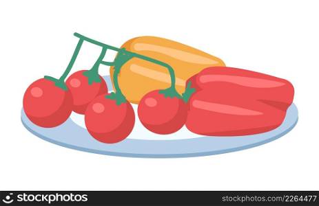 Vegetables semi flat color vector object. Full sized item on white. Paprika and tomatoes. Healthy and organic products simple cartoon style illustration for web graphic design and animation. Vegetables semi flat color vector object
