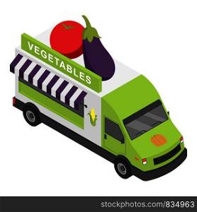 Vegetables shop truck icon. Isometric of vegetables shop truck vector icon for web design isolated on white background. Vegetables shop truck icon, isometric style